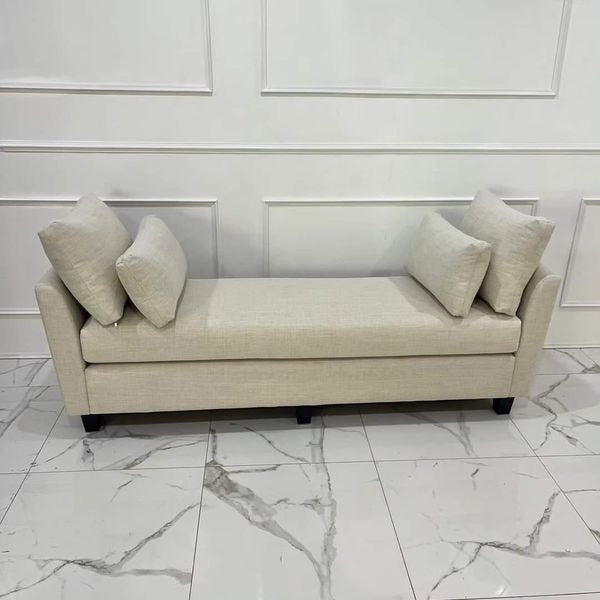 Alliber 2 Seater Fabric Ottoman Bench Sette Pouffe Puffy for Foot Rest - Beige - Torque India
